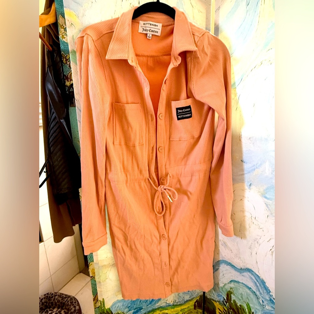 Dusty rose Kittenish and Juicy Couture collab cute button up dress with tie